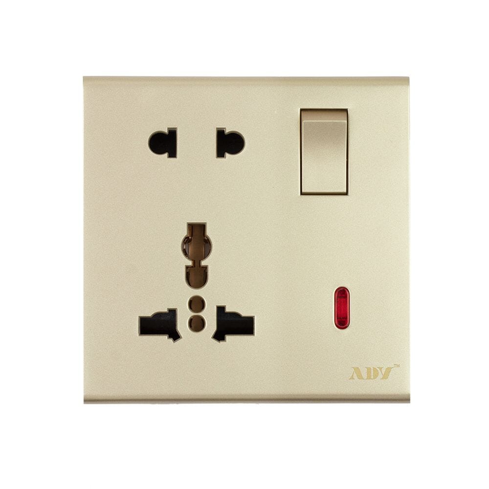 ADY مقبس حائط مزدوج ثلاثي وثنائي K11WZ23 مع مفتاح تشغيل 13 أمبير - ذهبي