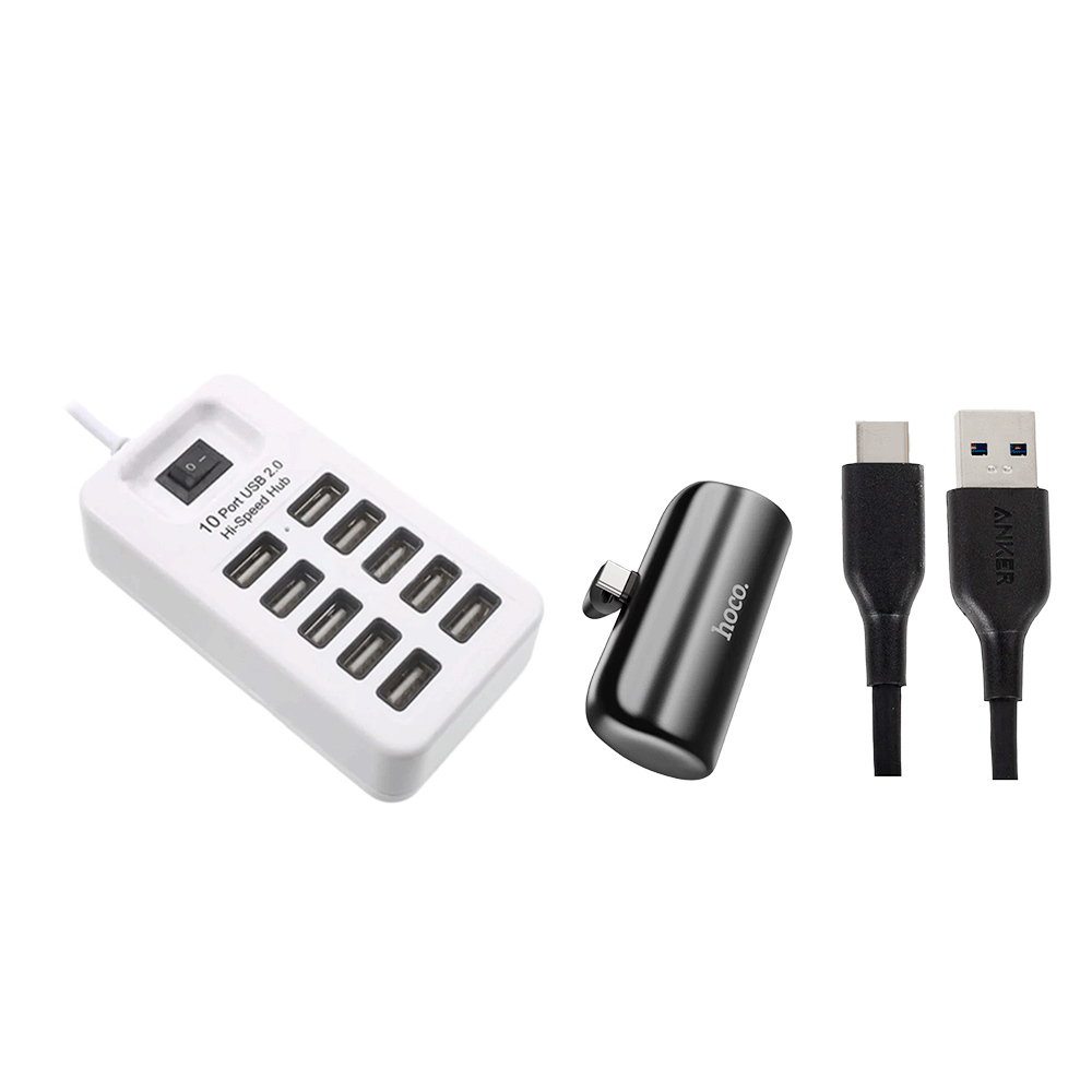 باكج هوكو ‏باور بانك بسعة 5000 ملي أمبير و أنكر كابل شحن - موديل A8163 و محول USB 2.0