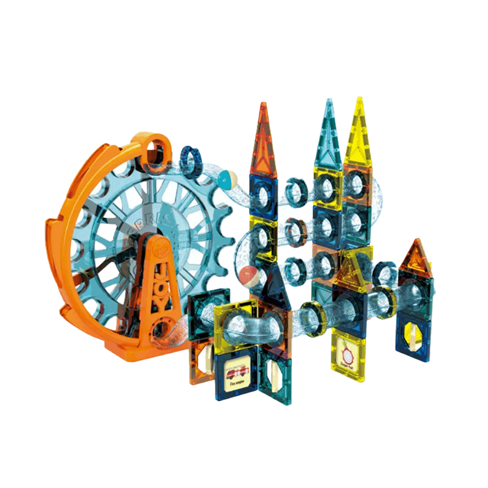 لعبة تركيب مكعبات مغناطيسية لبناء عجلة فيريس مع برج مسار الكرات المغناطيسية - 109 قطعة