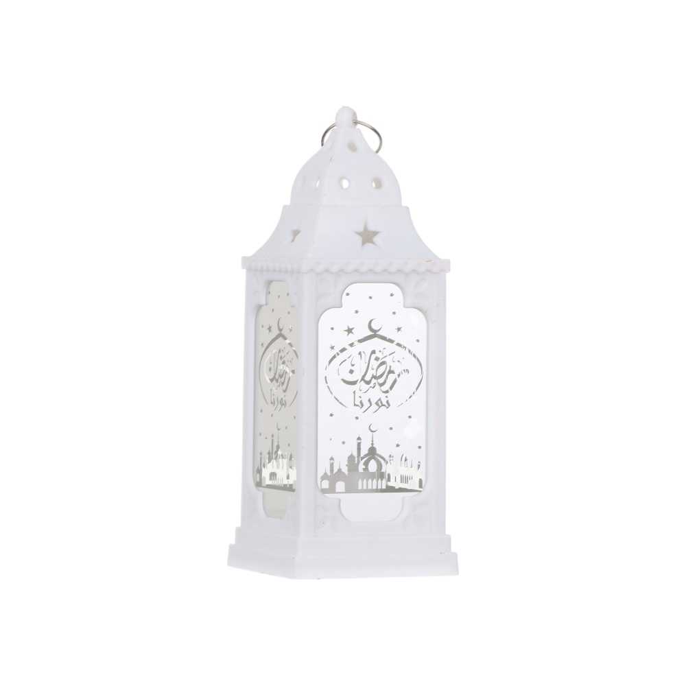فانوس رمضان بلاستيك كلاسيكي مضيء ليد يعمل بالبطارية -white