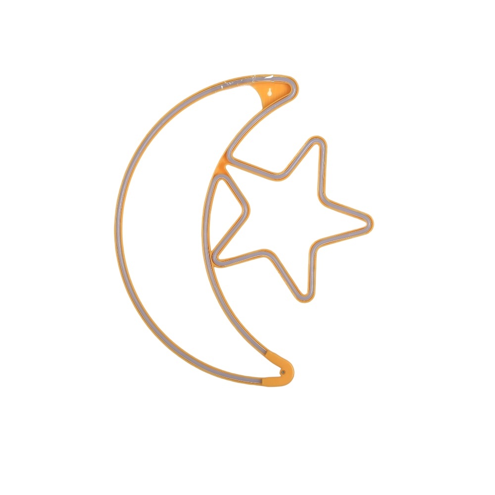 مجسم هلال رمضان مع نجمة مضيئة مقاس 45 سم - أصفر