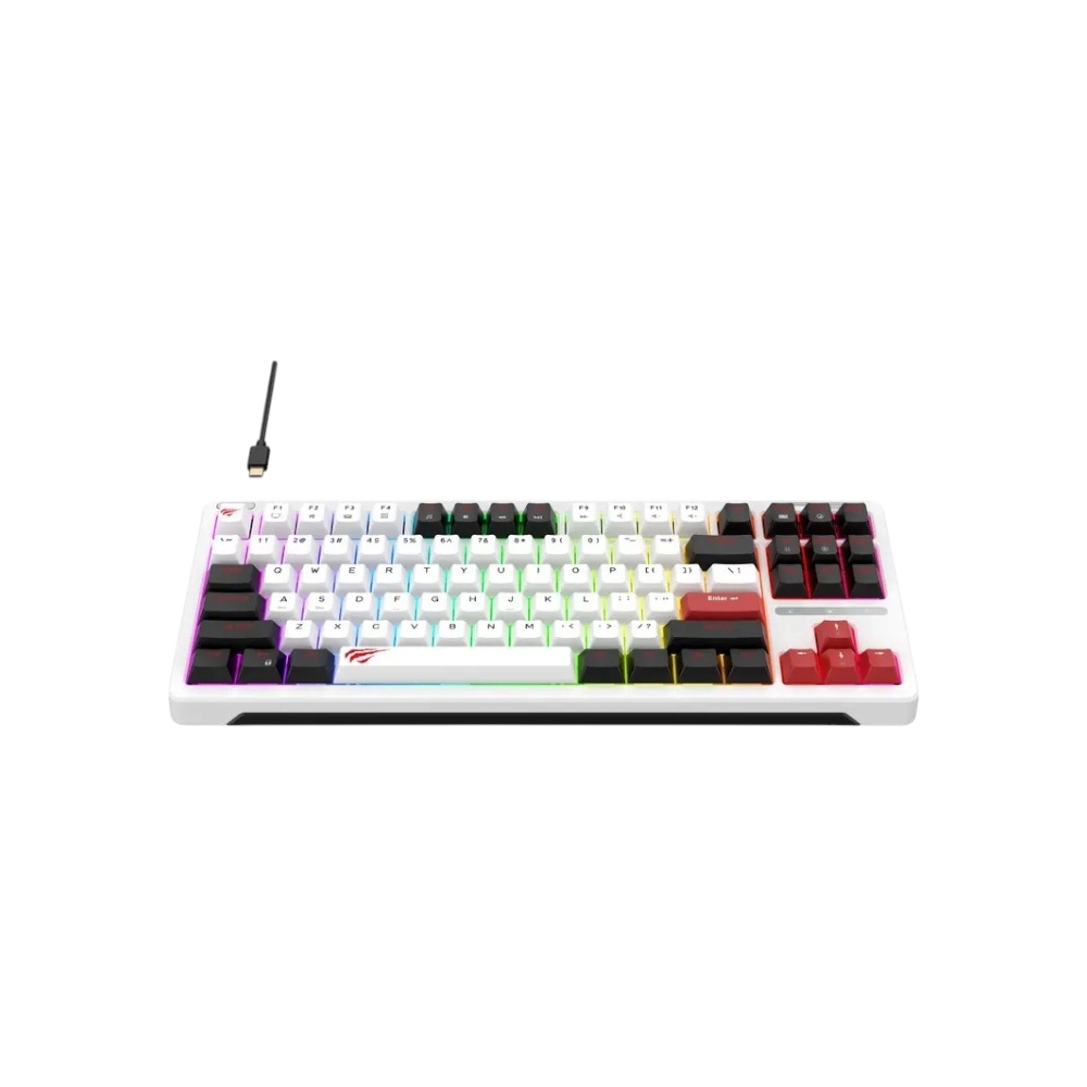 هافيت لوحة مفاتيح ميكانيكية للألعاب بـ 88 مفتاح وإضاءة RGB موديل KB902L - أسود