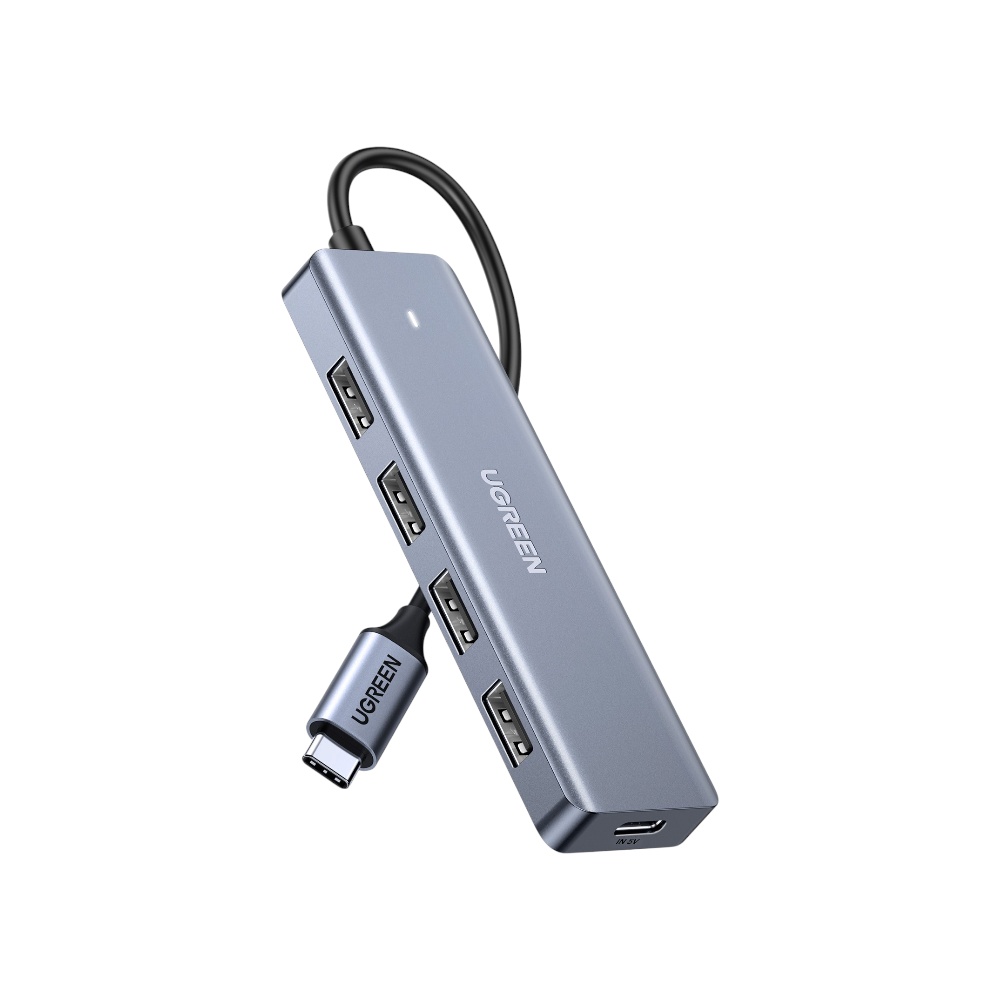 موزع يو إس بي يوجرين 4 منافذ USB 3.0 مع مدخل طاقة موديل 70336 - فضي