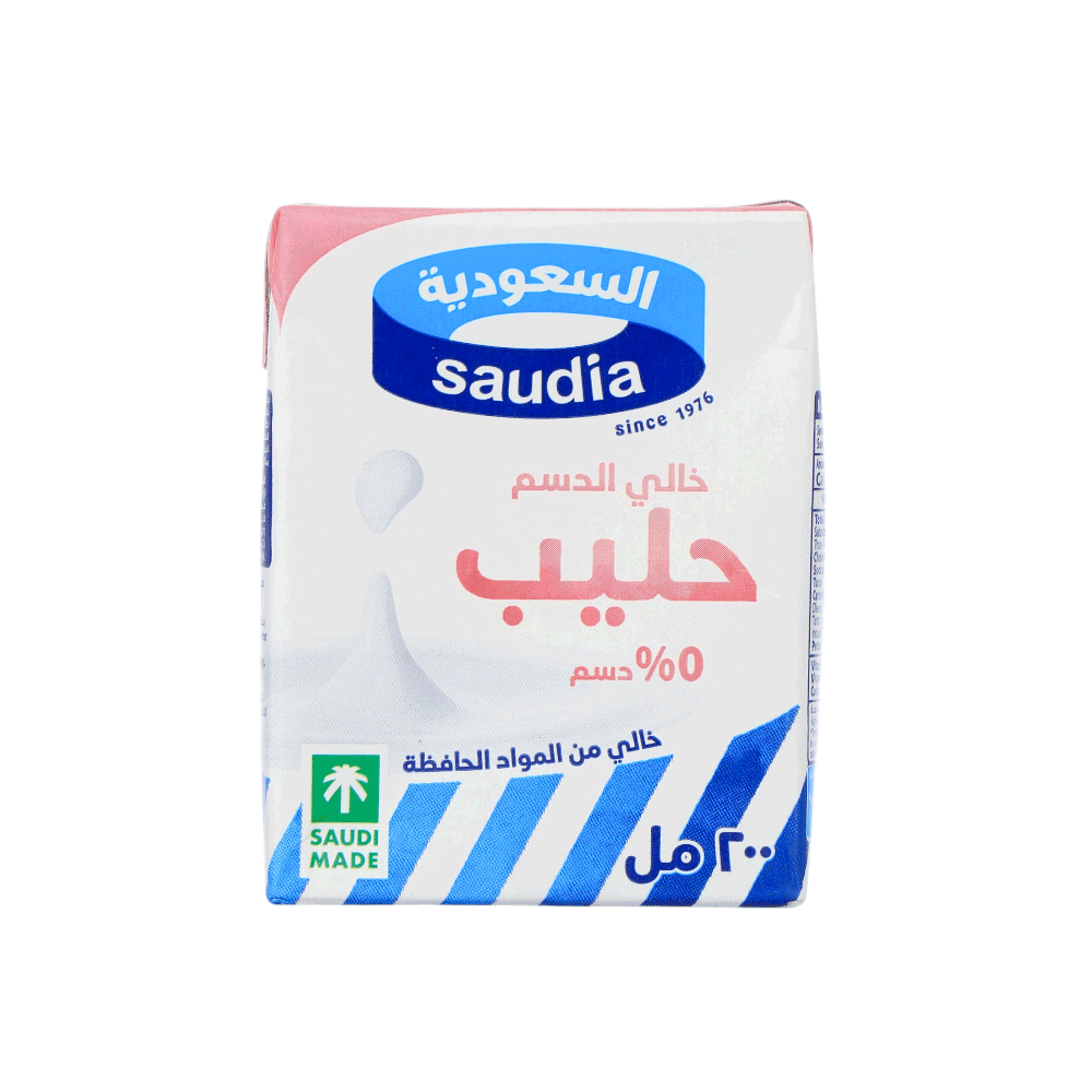 حليب السعودية خالي من الدسم والمواد الحافظة - 200 مل